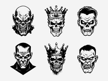 Creepy zombie hand drawn logo design illustration set | Premium Vector