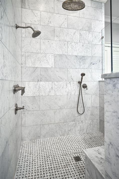 In this beautiful walk-in, zero-entry master bathroom shower, the walls ...