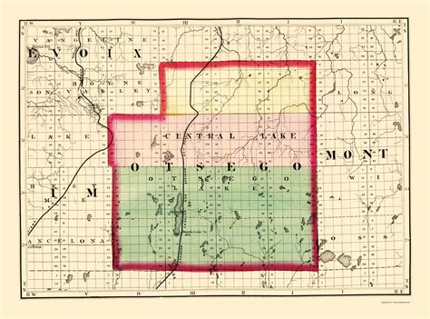 Historic County Map - Otsego County Michigan - Walling 1873 - 23 x 30 ...