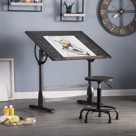 Vintage Solid Wood Drawing/Drafting Table with 36" x 24" Angle ...