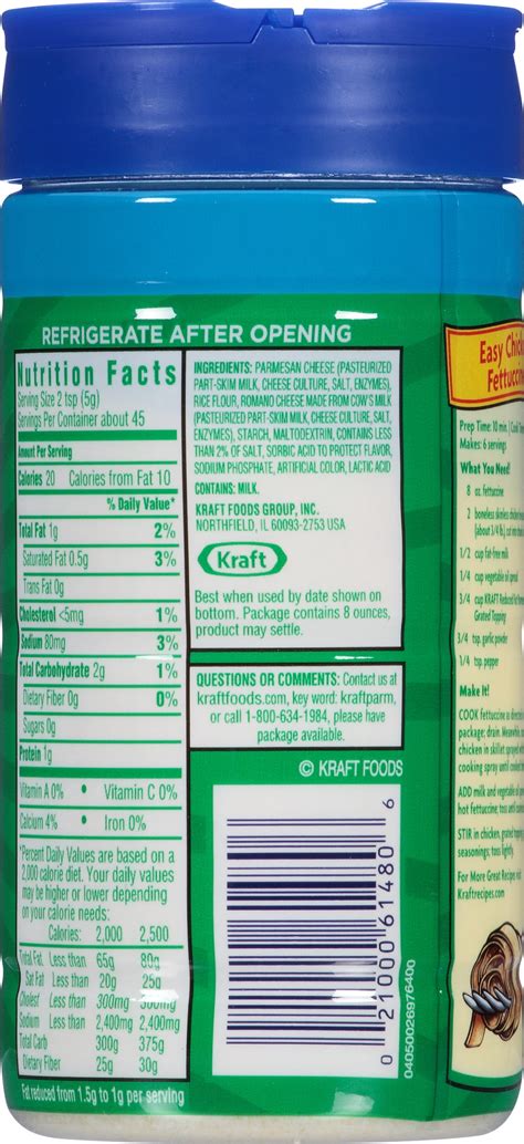 Kraft Parmesan Cheese Ingredients Label at Ryder Sidaway blog