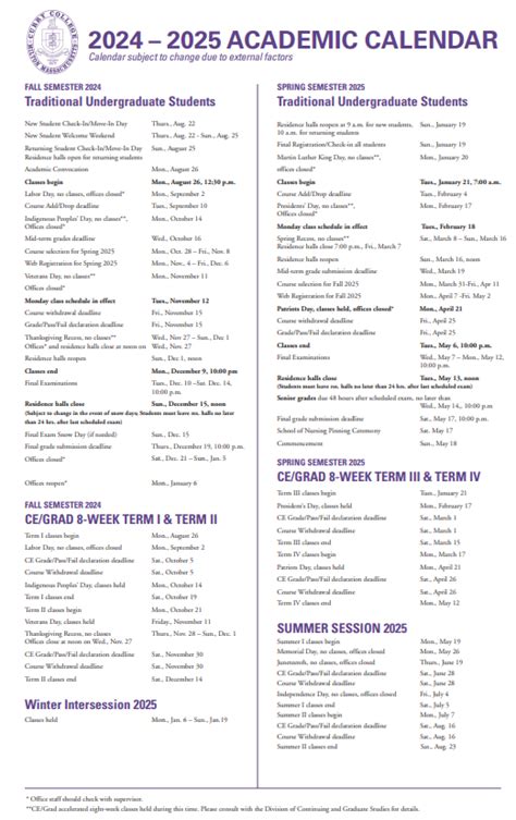 Academic Calendar | Curry College Catalog