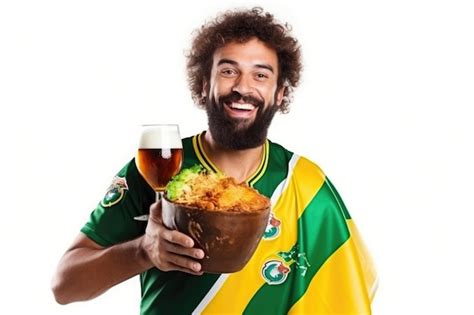 Brazilian soccer fan enjoying traditional food and drink | Premium AI ...