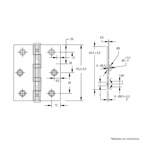 Dobradiça de Embutir 3" x 2 1/2" Com Rolamento Black - Stam