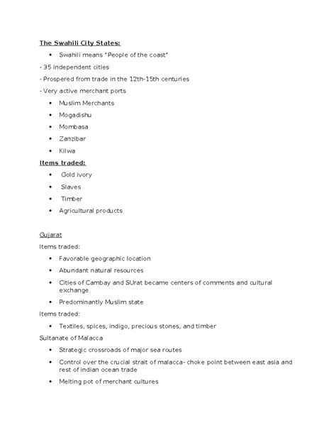 The Swahili City States - Studocu