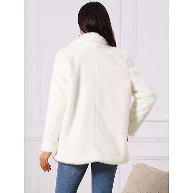 Women's Faux Fur Coat Fashion Winter Open Front Jacket Notch Lapel Long ...