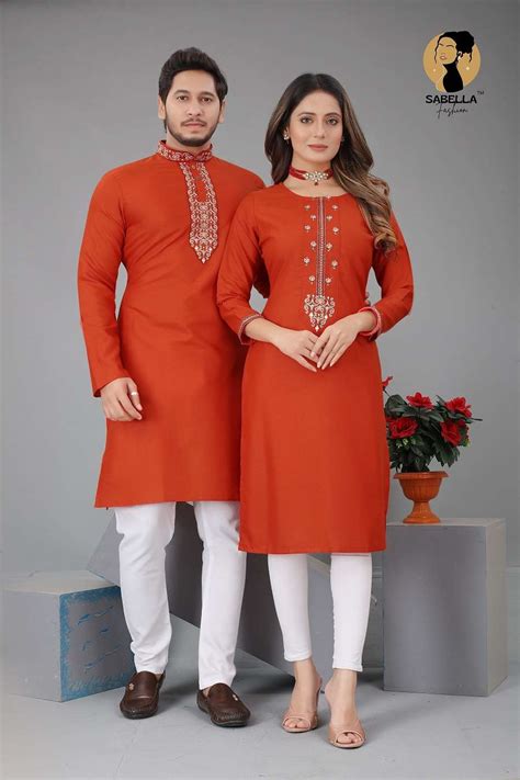 orange couple kurta Couple combo