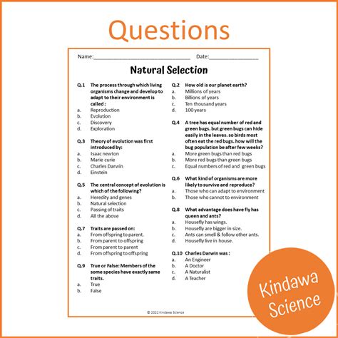 Natural Selection Reading Comprehension Passage and Questions | Printa ...
