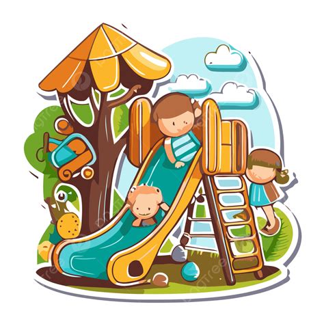 Kids Playing On The Swings And Slide For Children Cartoon Illustration ...