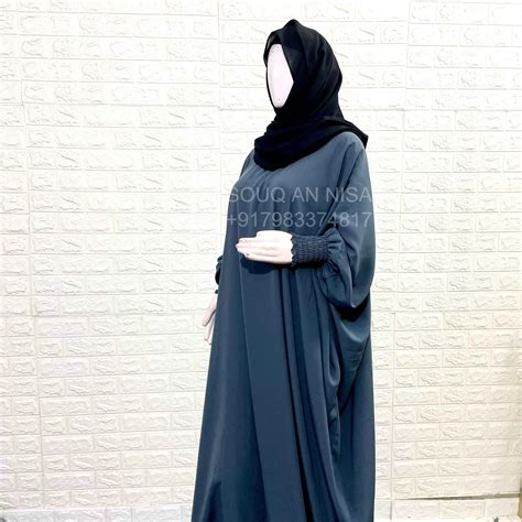 Grey Kaftan Abaya With Smocking Sleeves – Souq an nisa