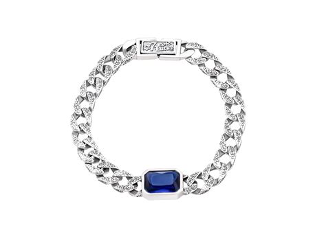 Blue Stone Cuban Silver Bracelet for Men | Orionz Jewels