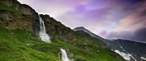 Download wallpaper 2560x1080 mountains, waterfall, slope, landscape ...