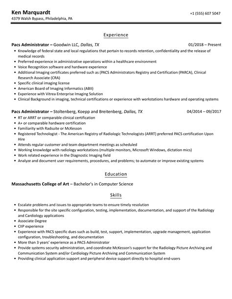 Pacs Administrator Resume Samples | Velvet Jobs