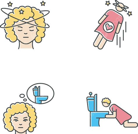 Rgb Icons Of Early Pregnancy Symptoms Dizziness Fainting Nausea Vomiting Frequent Urination ...