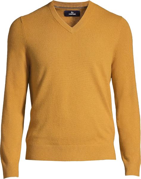 Lands' End Mens Cashmere V-Neck Sweater Golden Brown Regular Large at ...