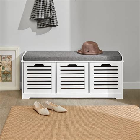 Buy Haotian FSR23-W, White Storage Bench with 3 Drawers & Padded Seat ...