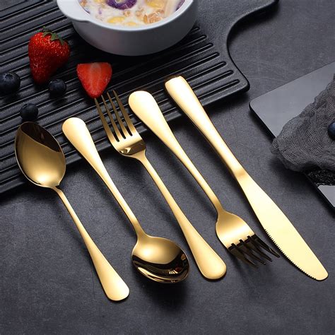 Buy ReaNea 40 Pieces Gold Silverware Set Stainless Steel Titanium Gold ...