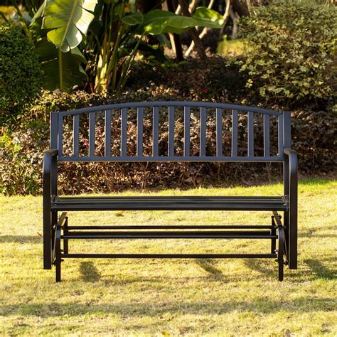 Gardenised Black Steel Outdoor Park Bench with Arms and Back, 50-inch ...