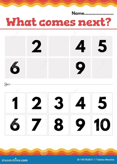 What Number Comes Next Math Preschool or Kindergarten Worksheet. Stock ...