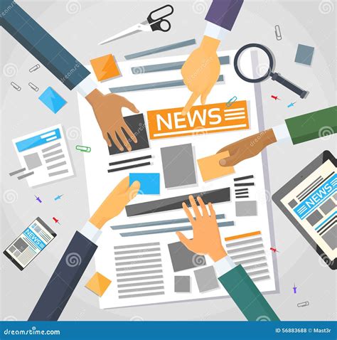 News Editor Desk Workspace, Making Newspaper Stock Vector ...
