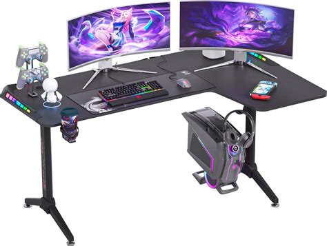 FATIVO Bureau Gaming LED 160 cm: Large Bureau Gamer d'Angle RGB ...