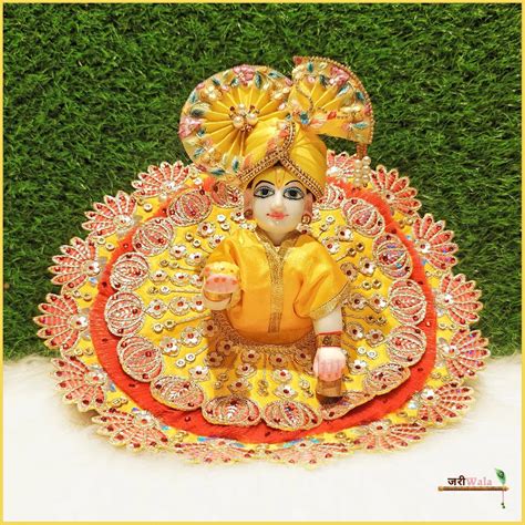 Blended Frill Thread Lace Work Yellow & Orange Laddu Gopal Poshak ...