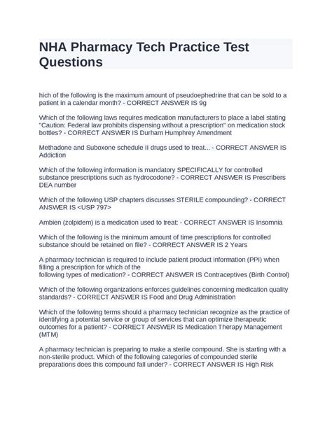NHA Pharmacy Tech Practice Test Questions.GRADED A | Exams Nursing ...