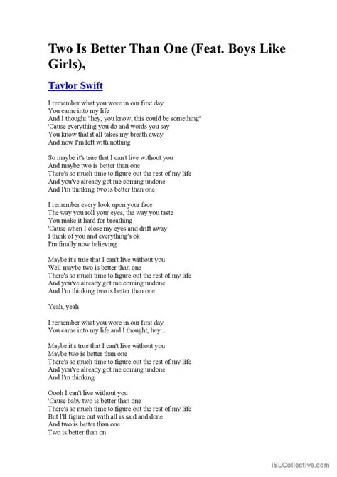 Two Is Better than one: English ESL worksheets pdf & doc