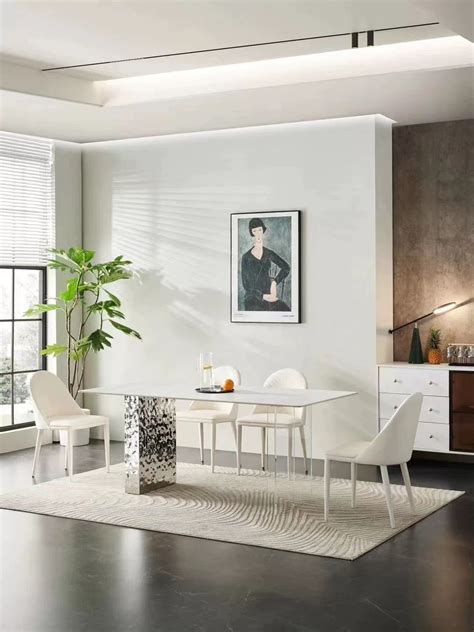 Modern rectangular white and silver dining table made – SHAGHAF HOME
