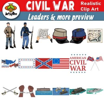 Bundle of 72 American Civil War realistic color clip art image sets
