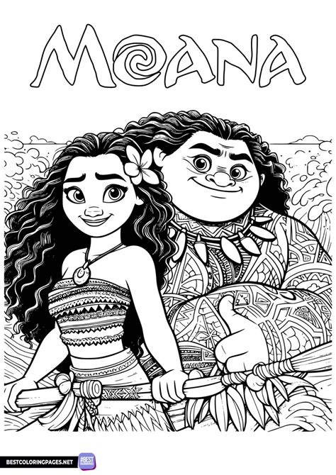 Moana and Maui coloring page - Free printable coloring pages