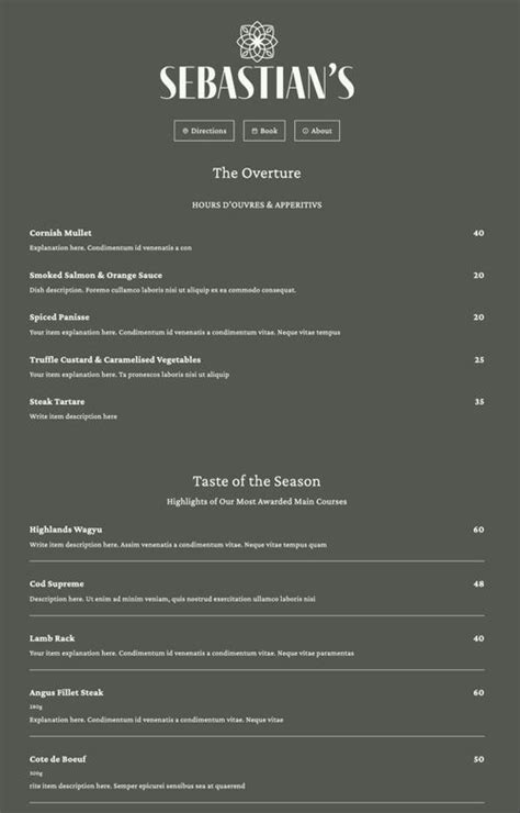 Fine Dining Menu 的图像结果