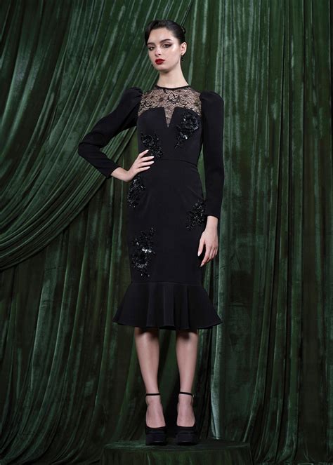 Embellished Lace Yoke Midi Dress With Flounce Hem – ATSU