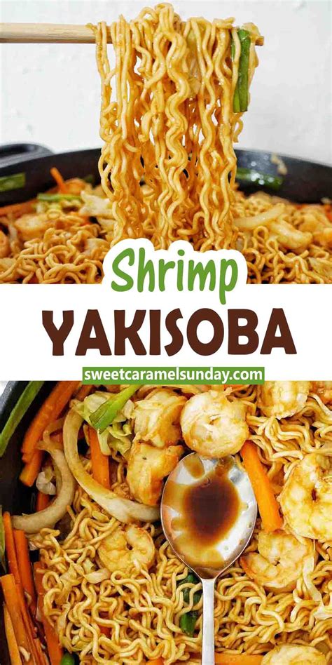 Shrimp Yakisoba is a Japanese recipe with vegetables, noodles and a soy ...