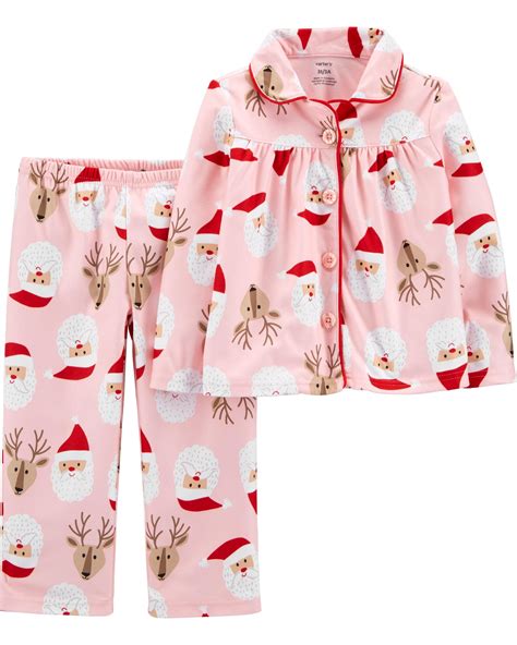 Pink Toddler 2-Piece Santa Coat-Style Fleece Pajamas | carters.com ...
