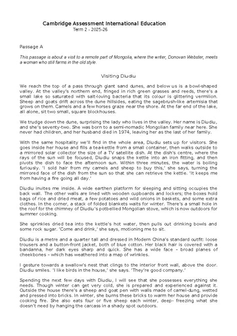 Cambridge Assessment International Education Term 2: Diudiu's Journey ...