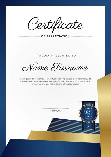 Blaue und goldene Leistungsnachweis-Grenzvorlage mit Luxusabzeichen und ...