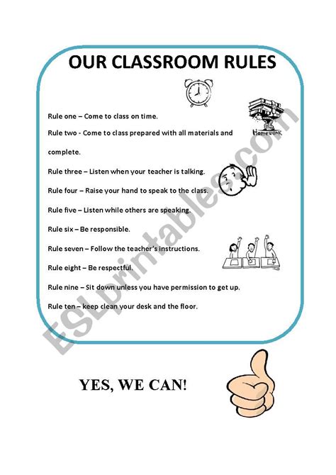 Image result for Classroom Rules ESL Worksheet