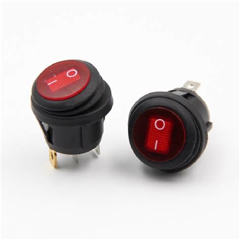 10A 250V AC SPDT ON-OFF 3 Leg Round Rocker Switch with Red Light