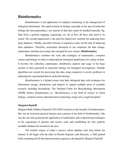 N-1-Bioinformatics - intro - Bioinformatics Bioinformatics is the ...