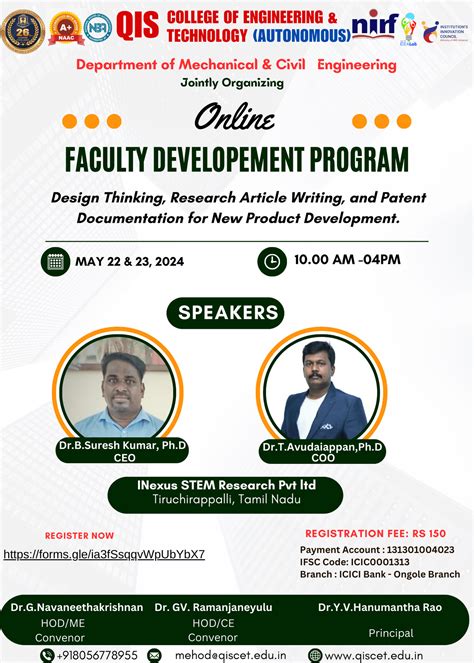 Faculty Development Program (FDP) on Design Thinking, Research Article Writing, and Patent ...
