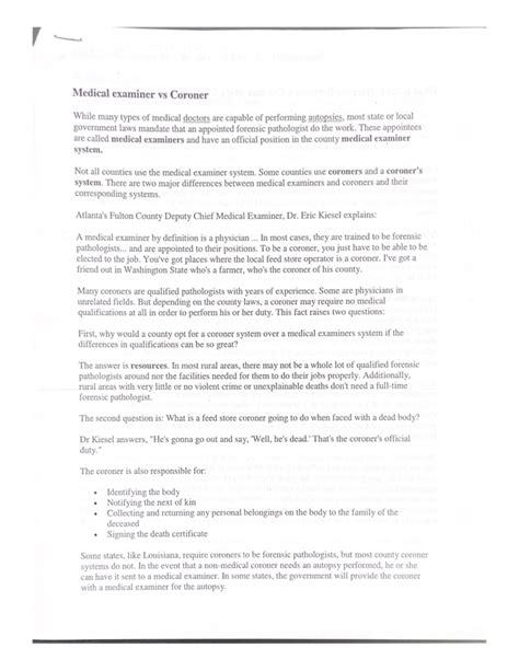 Medical Examiner Vs Coroner - Studocu