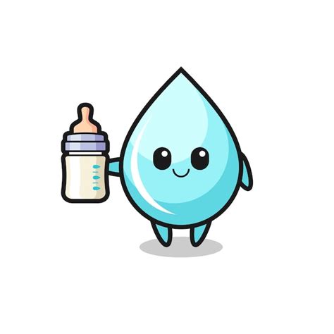 Baby water drop cartoon character with milk bottle , cute style design ...