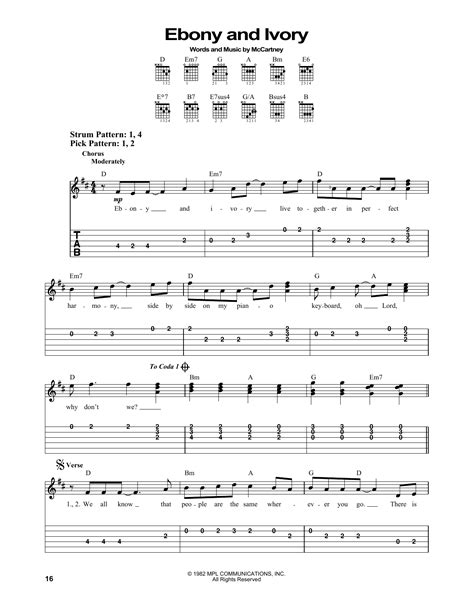 Ebony And Ivory by Paul McCartney and Stevie Wonder - Easy Guitar Tab ...