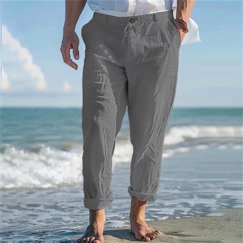 Zynviq Drawstring Men Summer Pants Cotton Linen Relaxed Fit Zipper ...