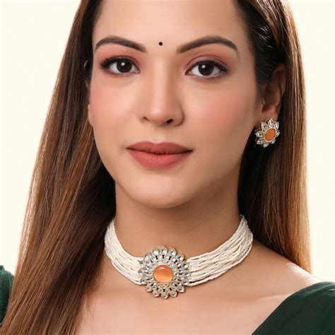 Buy Yellow Chimes Gold Plated Kundan Jewellery Set Online