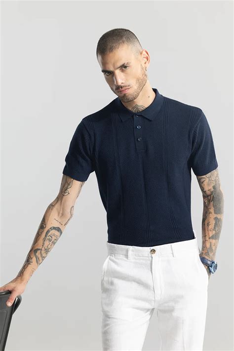 Buy Men's Coulter Knitted Navy Polo T-Shirt Online | SNITCH