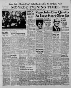 Monroe Evening Times Newspaper Archives, Jun 3, 1963, p. 1