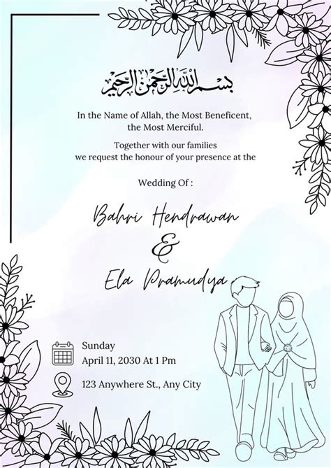 Free Custom Muslim Wedding Invitation Templates - Canva