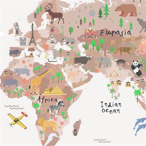 Pastel World Map Wallpaper with Balloons for Kids Room, Customised ...